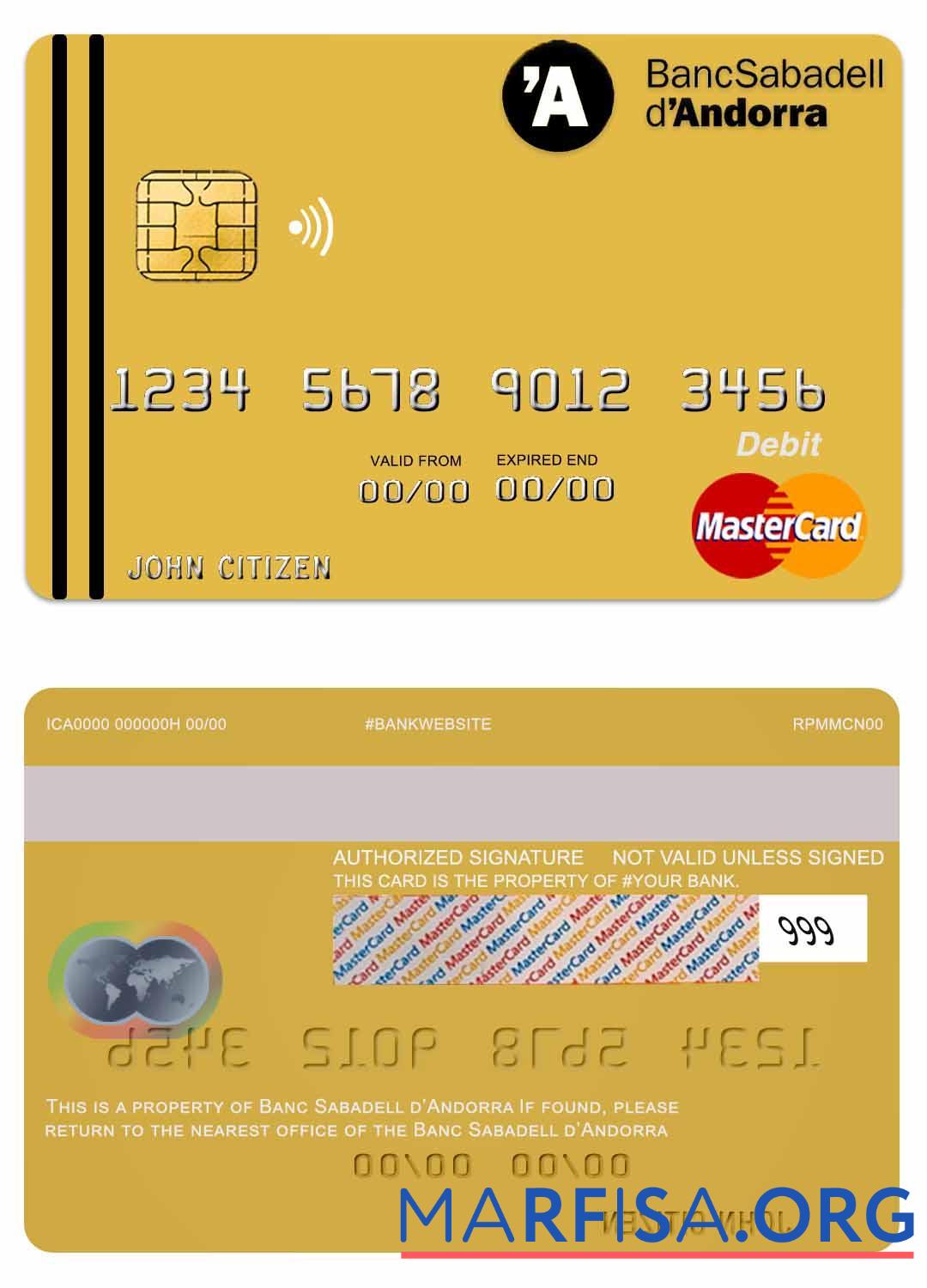 Downloadable Andorra Bank Sabadell mastercard sample